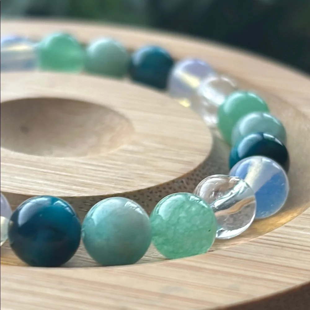 Handmade Amazonite +Blue Tigers Eye +Green Aventurine Quartz Beaded Bracelet